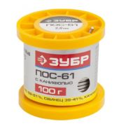 Припой ЗУБР, ПОС 61, трубка с канифолью, 100г, 2мм