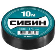 Изолента СИБИН ПВХ, 10м х 15мм, черная