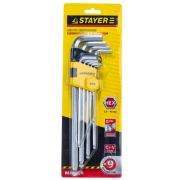 Набор STAYER «MASTER» ключи имбусовые длинные с шари, Cr-V, сатинир покр, пласт. держ,HEХ1,5-10мм,9п