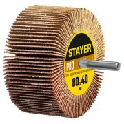 Круг шлифовальный лепестковый STAYER веер на шпильке 80х40мм, Р80