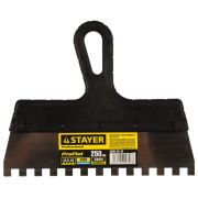 Шпатель STAYER PROFlat 250мм фасадный, нерж., пластиковая ручка, зуб 10х10мм
